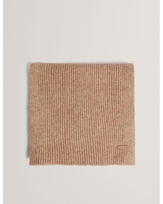 Ted Baker Natural Lidiies Ribbed Wool Blend Knitted Scarf