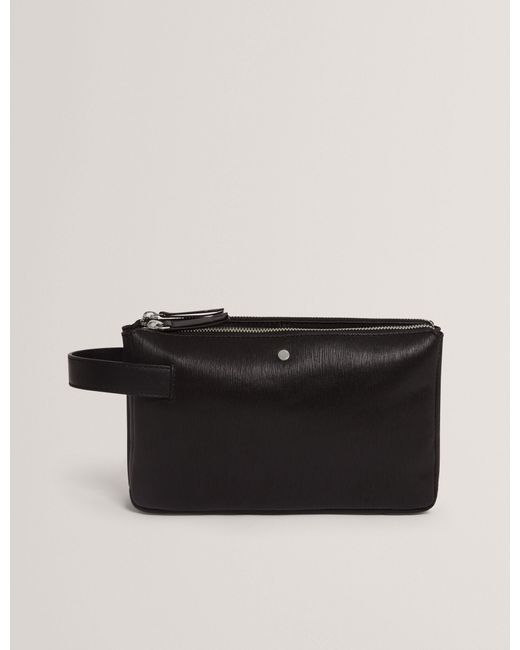 Ted Baker Black Barrnet Bark Texture Leather Handheld Pouch for men