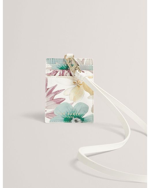 Ted Baker White Halii Pastel Floral Pu Card Holder Lanyard