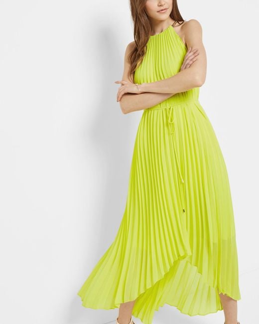 Ted Baker Yellow Dipped Hem Pleated Dress
