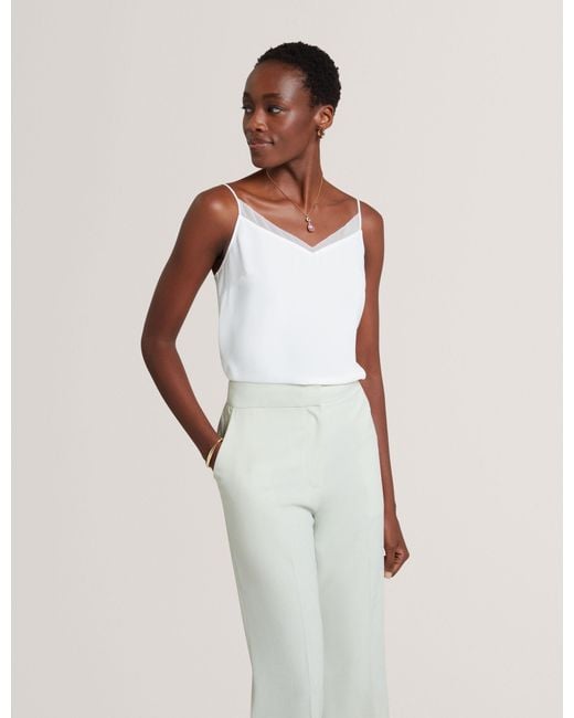 Ted Baker White Lulea Chiffon Detail V-Neck Strappy Cami Top