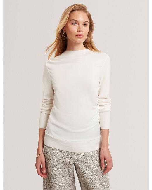 Ted Baker White Leslay Draped Satin Front Fine Knit Top