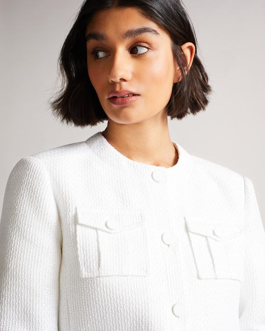 Ted Baker Cotton Cropped Cargo Jacket in White - Lyst