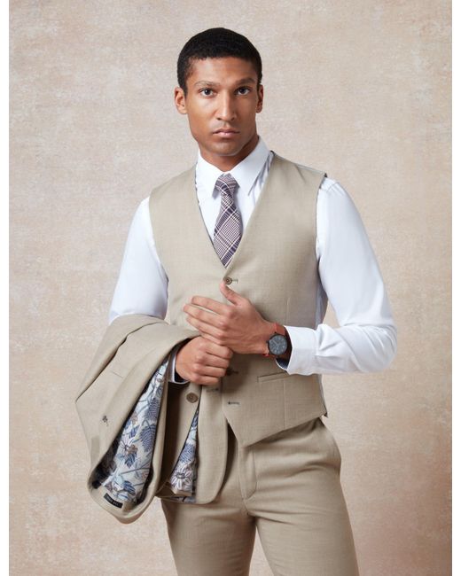 Ted Baker Natural Larkinw Flannel Wool Rich Slim Suit Waistcoat for men