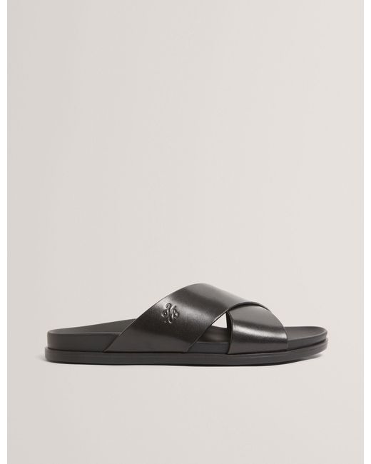 Ted Baker Black Terriy Leather Cross Strap Footbed Sandals for men