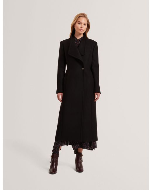 Ted Baker Black Mindee Wool Rich Hourglass Longline Wrap Coat