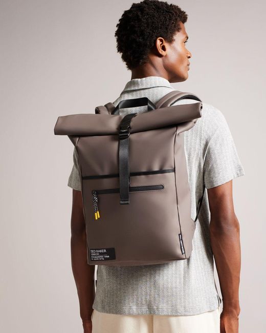 Ted Baker Rubberised Rolltop Backpack in Taupe (Gray) for Men | Lyst