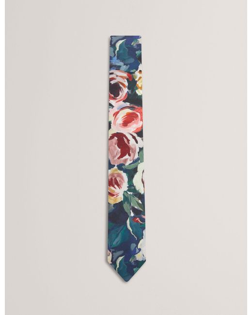 Ted Baker Blue Ettore Painted Rose Print Silk Tie for men