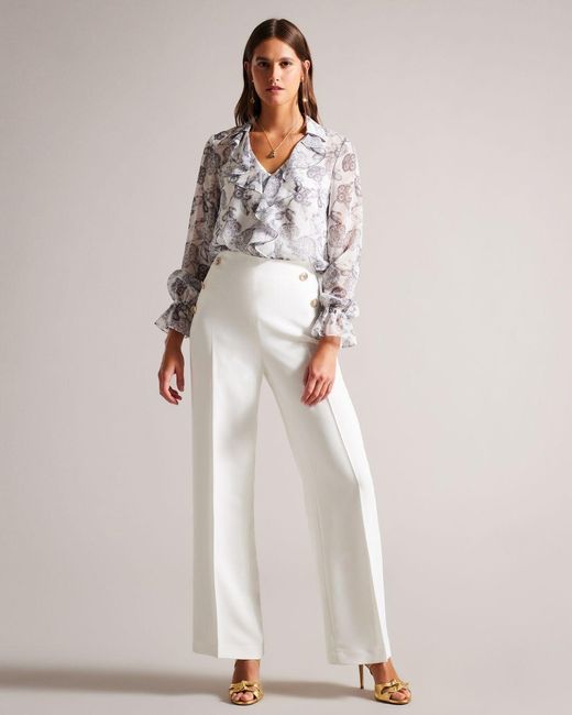 Ted Baker Embossed Button Wide Leg Trousers in White | Lyst Canada