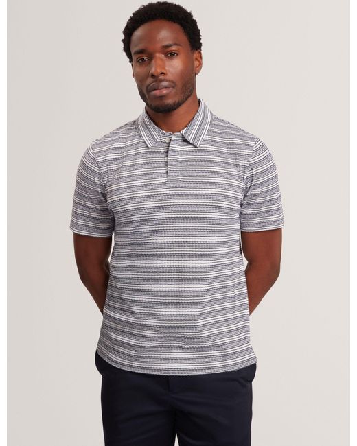 Ted Baker Gray Fenopli Fine Stripe Ribbed Short Sleeve Polo for men