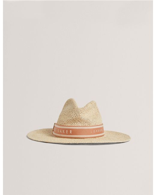 Ted Baker Natural Clairie Straw Webbing Trim Fedora Hat