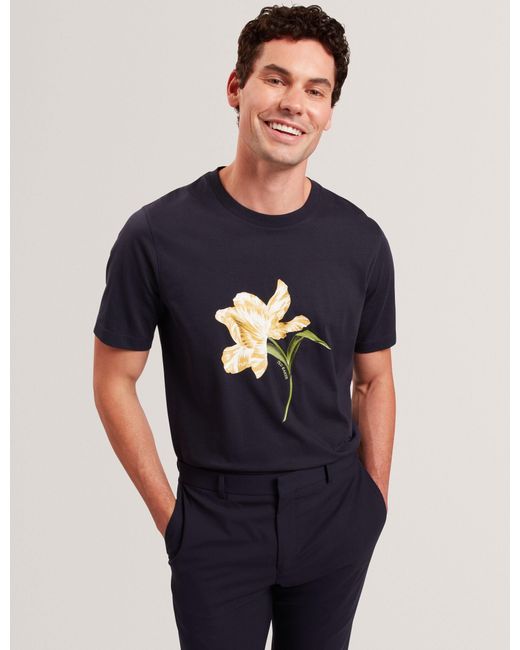 Ted Baker Blue Talyssa Floral Graphic Cotton Crew Neck T-Shirt for men