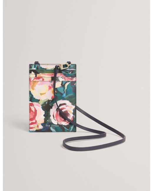 Ted Baker Blue Kelssia Rose Print Phone & Card Holder Lanyard