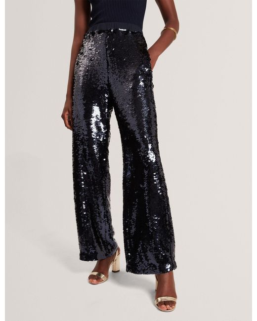 Ted Baker Black Behti Sequin Pull-On Wide Leg Trousers