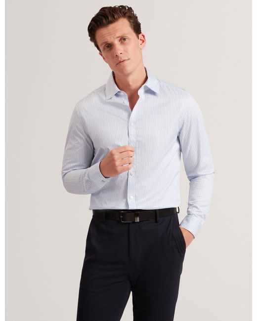 Ted Baker White Sohoe Striped Cotton Long Sleeve Shirt for men