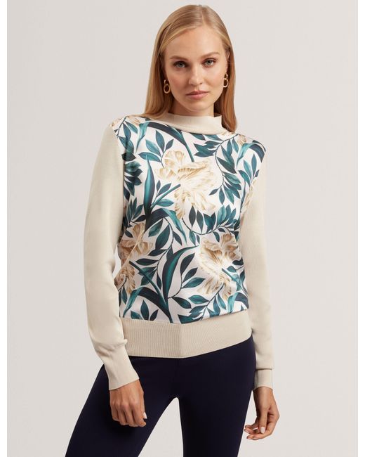 Ted Baker Natural Merrni Tulip Print Front Long Sleeve Knit Top