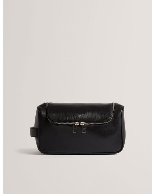 Ted Baker Black Baxley Bark Texture Leather Zip-Top Washbag for men