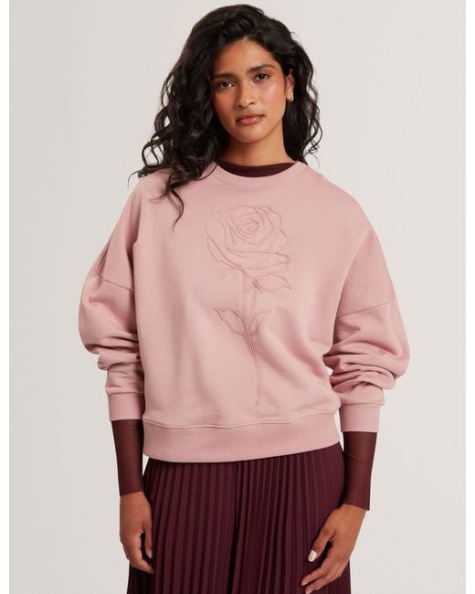 Ted Baker Pink Marssia Embroidered Rose Graphic Cotton Sweatshirt