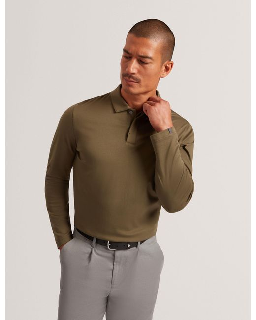 Ted Baker Green Ignac Soft Touch Jersey Long Sleeve Polo for men