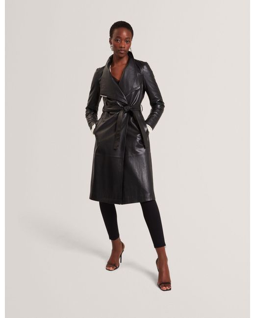 Ted Baker Natural Rosmia Leather Belted Midi Wrap Coat