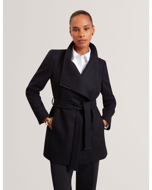 Ted Baker Blue Rosess Short Belted Wool Wrap Coat