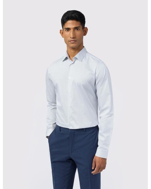 Ted Baker White Ive Micro Diamond Print Sateen Slim Shirt for men