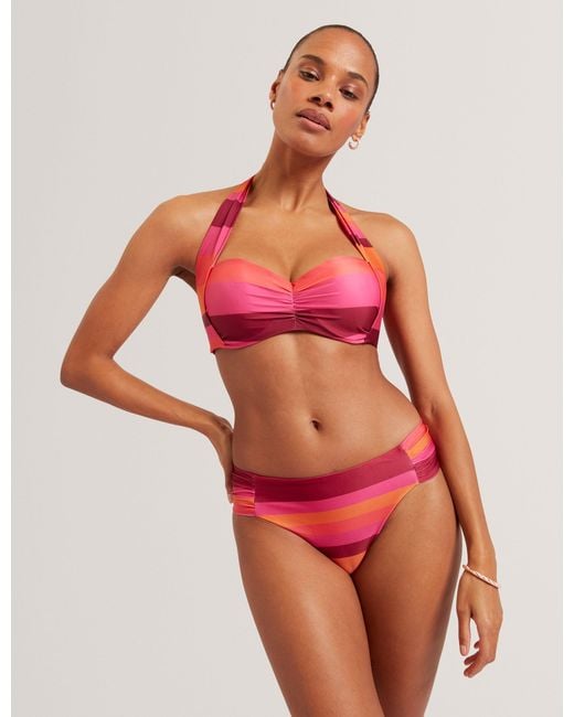 Ted Baker Red Striped Padded Halter Neck Bikini Top Swimsuit Beachwear Swimwear