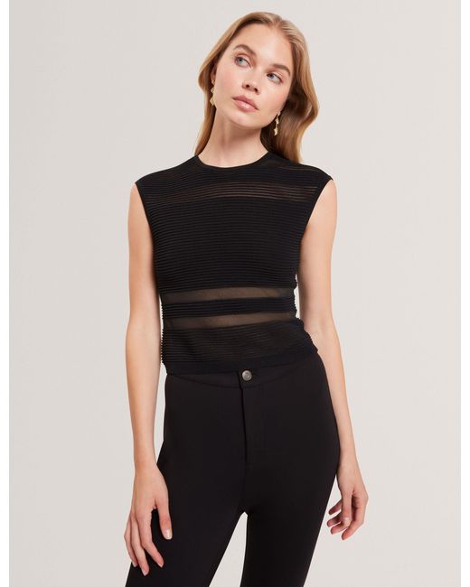 Ted Baker Black Amberia Sheer Panel Knit Cropped Sleeveless Top