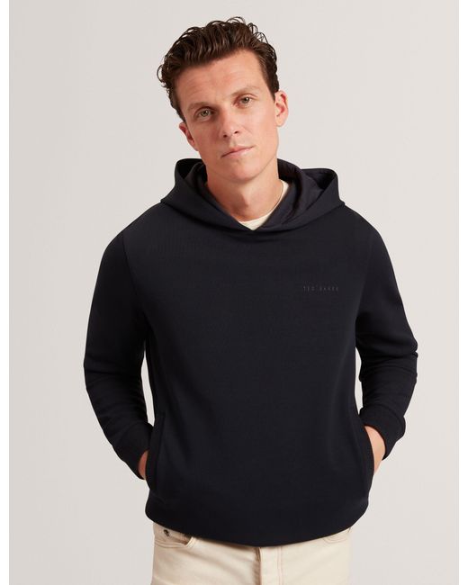 Ted Baker Black Boids Honeycomb Trim Stretch Cotton Hoodie for men