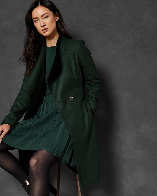 Ted Baker Midi Wool Wrap Coat in Dark 