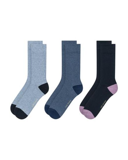 Ted Baker Blue 3 Pack Contrast Heel Toe Crew Socks for men