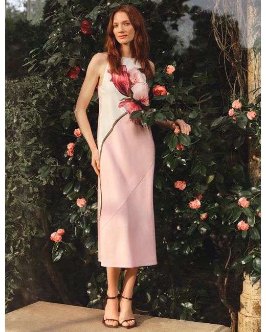 Ted Baker Black Lowela Bold Floral Print Halterneck Midi Dress