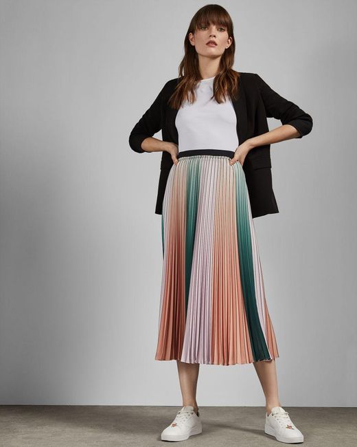 Ted Baker Pleated Striped Midi Skirt in Purple | Lyst Canada