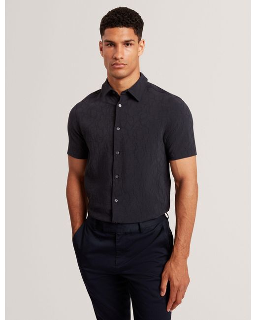 Ted Baker Blue Chipi Relaxed Fit Jacquard Texture Shirt for men