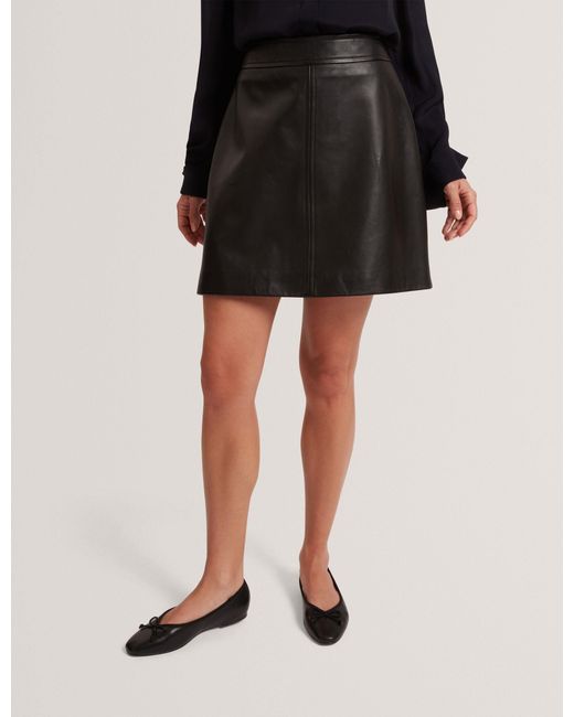 Ted Baker Black Vikta Leather Panelled A-Line Mini Skirt