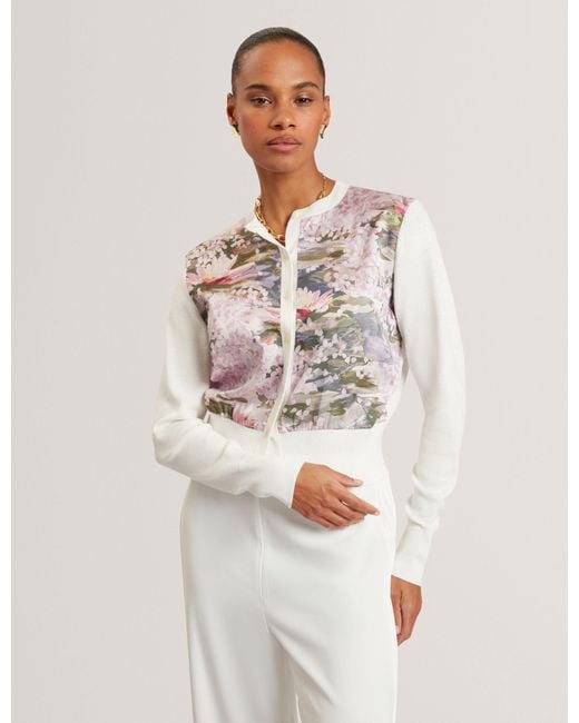 Ted Baker White Sisilla Lilypad Print Woven Front Cardigan