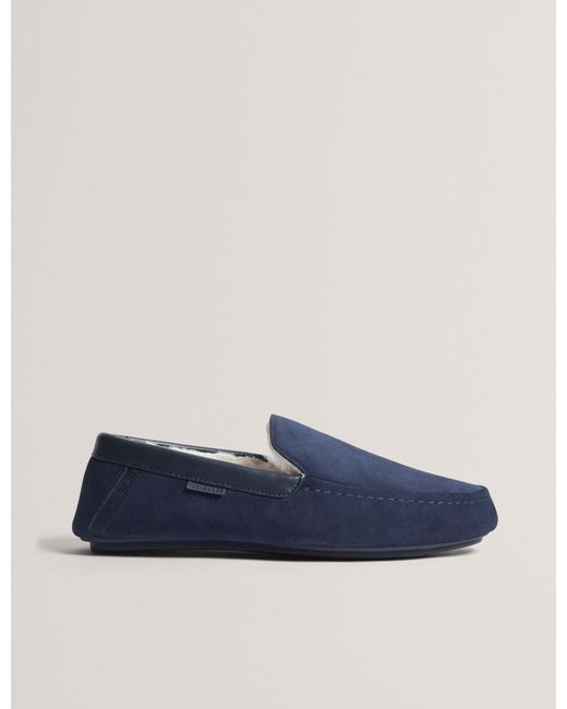 Ted Baker Blue Vallant Suede Leather Moccasin Slippers for men