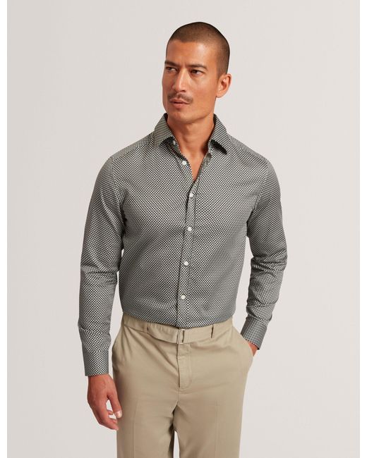 Ted Baker Gray Jozef Slim Fit Micro Geometric Print Shirt for men