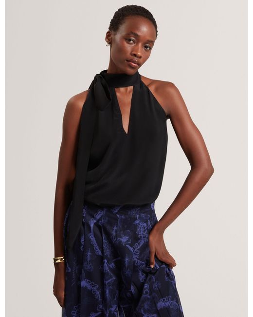 Ted Baker Blue Jalii Halterneck Tie Detail Sleeveless Top