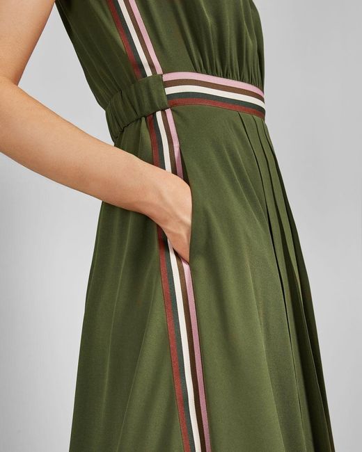 Synthetic Sleeveless Dip Hem Midi Dress 
