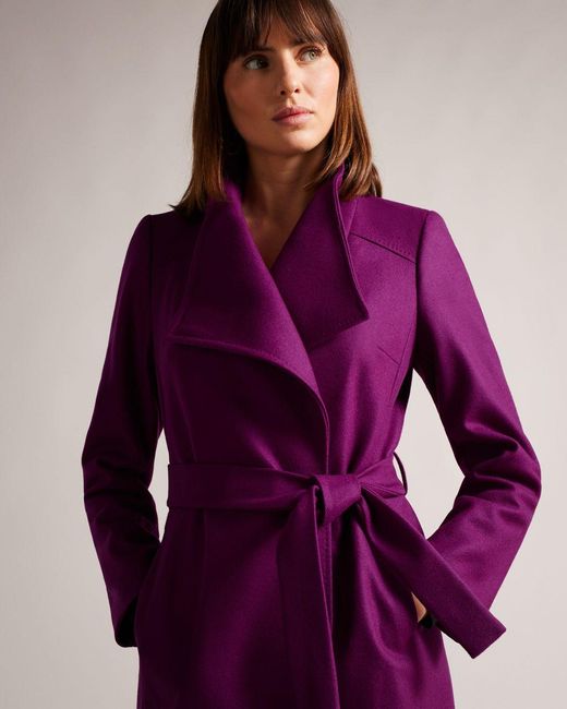 Ted Baker Midi Wool Wrap Coat in Purple | Lyst