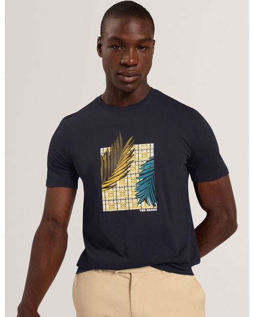 Ted Baker Blue Oskkar Graphic Print Cotton Crewneck T-Shirt for men