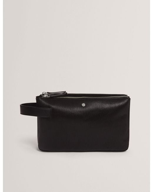 Ted Baker Black Barrnet Bark Texture Leather Handheld Pouch for men