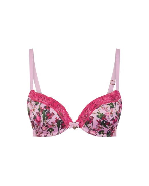 Ted Baker Pink Diamond Petal Print Satin Padded Plunge Bra