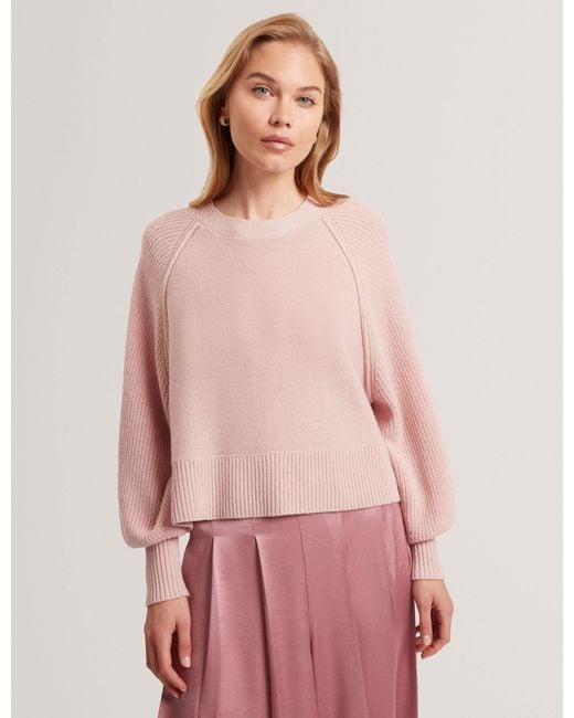 Ted Baker Pink Vicckii Merino Wool Knit Balloon Sleeve Jumper