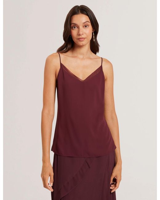 Ted Baker Red Lulea Chiffon Detail V-Neck Strappy Cami Top
