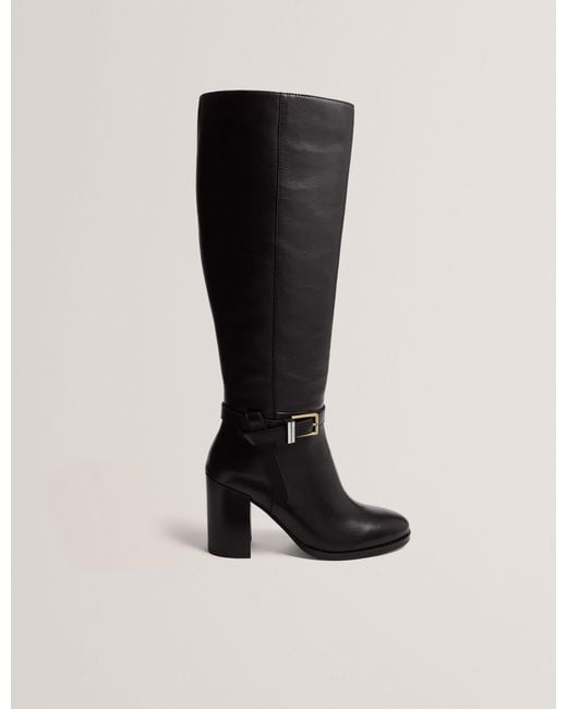 Ted Baker Black Cloella Belt Detail Knee High Heeled Leather Boots