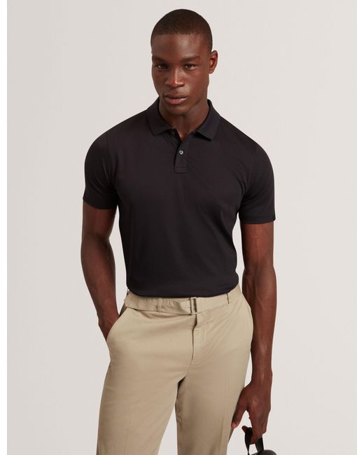 Ted Baker Black Connall Soft Touch Cotton Short Sleeve Polo for men