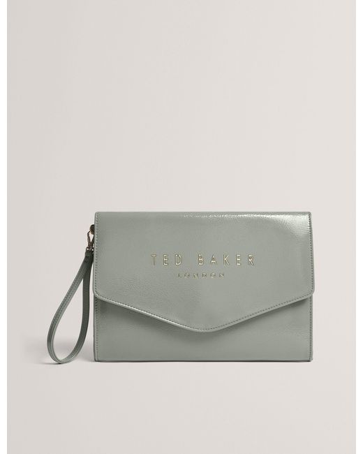 Ted Baker Gray Crinkie Patent Faux Leather Envelope Clutch Bag