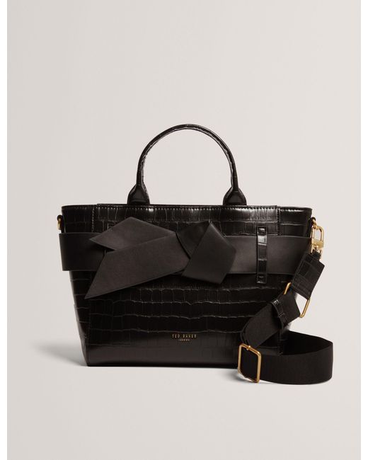 Ted Baker Black Jjosia Croc Bow Detail Crossbody Tote Bag